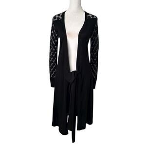 Diane Von Furstenberg black long sleeve silk knit duster robe size P